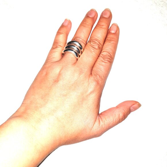 Rare Bold Vintage Sterling Silver Overlapping Waves Modernist Statement Ring - Picture 11 of 15